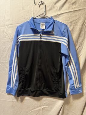 Unisex Adidas zip up jacket Blue, black, and white size 14/16 Boys